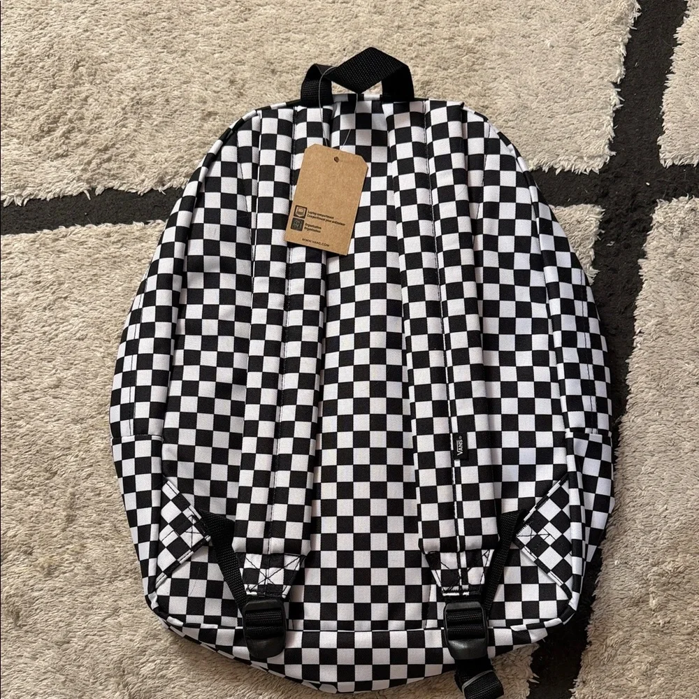 Vans Black & White Checkerboard Backpack with Front Pocket